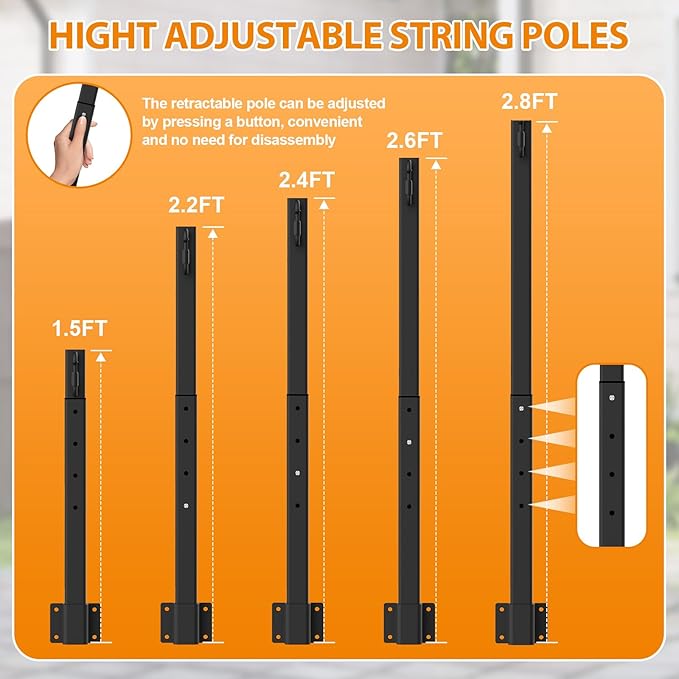 8 Pack 2.8Ft Suspension Outdoor String Light Poles for Outside String Lights Hanging,with Clip and Holder,Light Post Mounting Stand for Patio Fence Wall Garden Backyard Deck