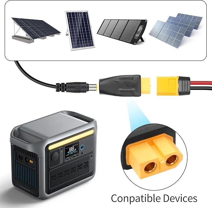 YAODHAOD XT60 to DC 8mm Adapter, XT60 to DC 7909 Female Connectors for Solar Panel, Lipo Battery, Portable Power Station, Solar Generator (2PCS)