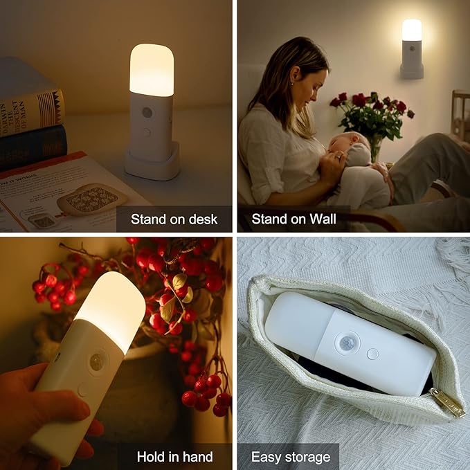 YELKO Motion Sensor Night Lights, Rechargeable nightlights Battery Operated, Dimmable Table lamp with 5 Levels Brightness Adjustable, Cordless Dimmable LED Nursery Night Lights for Home(Cool White)