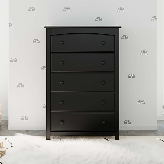 Storkcraft Kenton 5 Drawer Dresser (Black) – GREENGUARD Gold Certified, Dresser for Kids Bedroom, Includes Safety-Focused Interlocking Drawer System