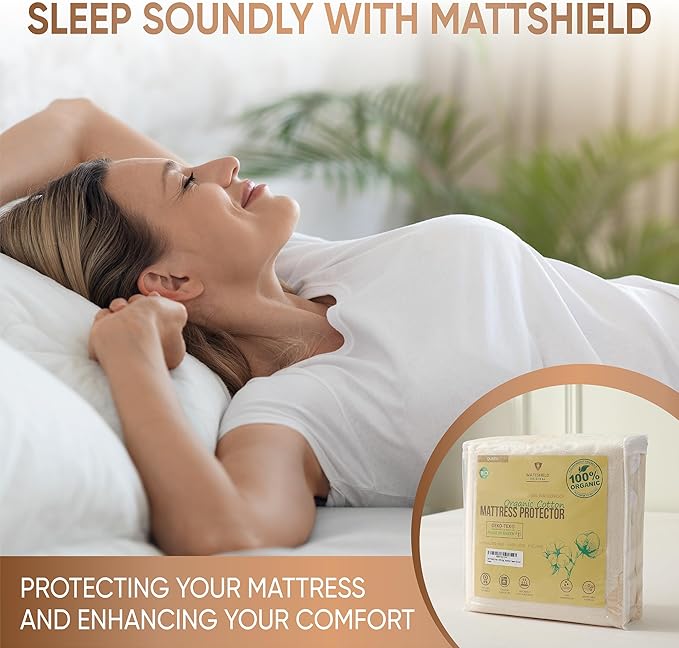 Waterproof Organic Mattress Protector Twin - Organic Cotton Breathable Mattress Pad Cover - 250 GSM Comfort - Deep Pocket - Fitted Comfort