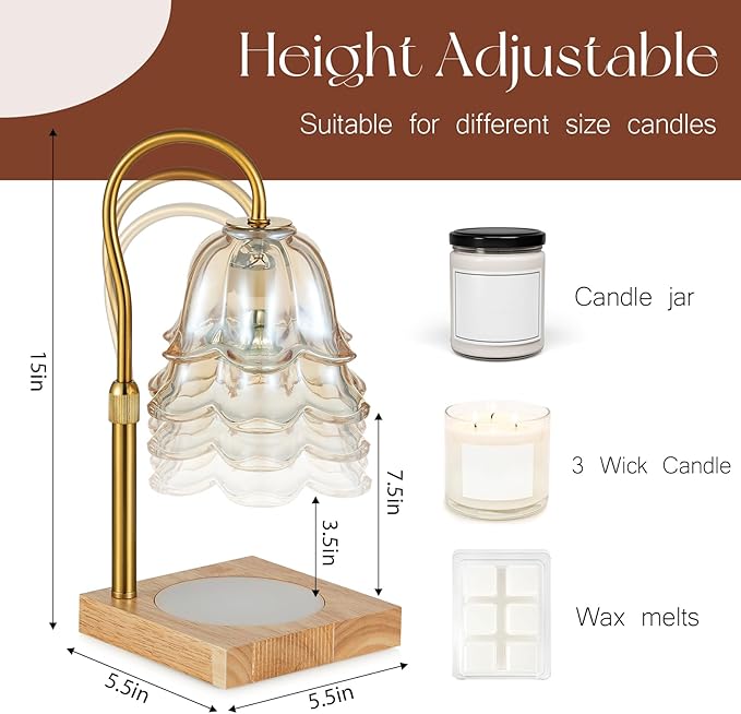Candle Warmer Lamp with Timer: 7 Colors LED Changing Flower Candle Warmers with 2 Blubs Dimmable Wax Melt Home Decor Birthday Mom Birthday Gift for Women