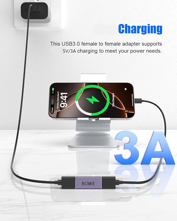 BOMIE USB Female to Female Adapter 4 Pack, USB 3.0 Type-A Female to Female Extension Adapter Connector, 5Gbps Data Transfer and Charging for Connecting Extension Two USB-A Male Ends Cable Purple