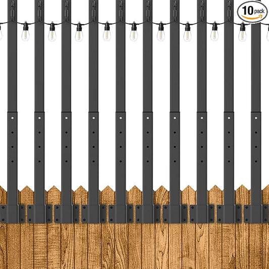 10 Pack 2.8Ft Suspension Outdoor String Light Poles for Outside String Lights Hanging,with Clip and Holder,Light Post Mounting Stand for Patio Fence Wall Garden Backyard Deck