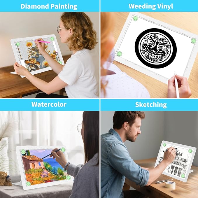 Phylosal Rechargeable A4 LED Light Pad with Built-in Stand, Magnetic Tracing Light Box for Drawing, Diamond Art Light Board with Side Button, Super Bright Light Table for Diamond Painting, Sketching