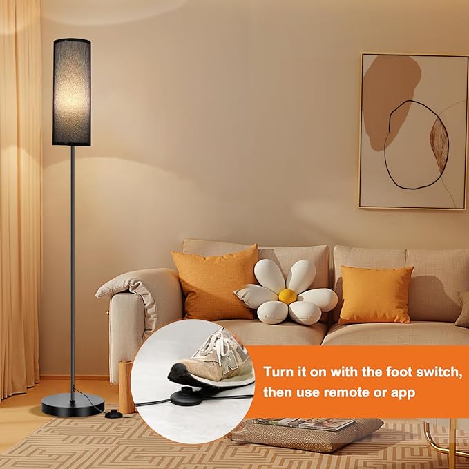 FRIDEKO HOME Floor Lamp, Color Changing Ambient Lighting for Living Room Bedroom, Standing Lamp with App & Remote Control, Tall Corner Lamp for Christmas Home Decor, 9W 800LM, Foot Switch, Black Shade