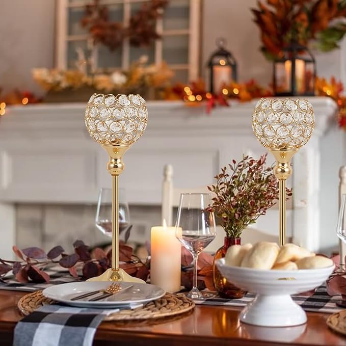 VINCIGANT Gold Crystal Candle Holders Set of 16 for Wedding Centerpieces,Votive Crystal Candle Holders for Home Fireplace Coffee Table Mantle Decor candelabros de mesa
