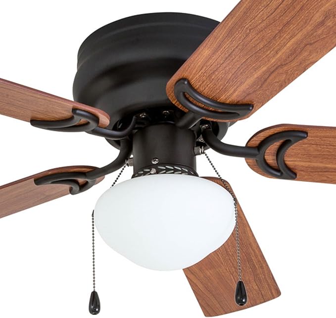 Prominence Home Alvina Traditional 42 Inch Ceiling Fan with Light, LED Flush Mount Ceiling Fan, Indoor Fan with 5 Blades, Light Cherry and Maple Brown Blade Finish Options, Bronze (50860-01)