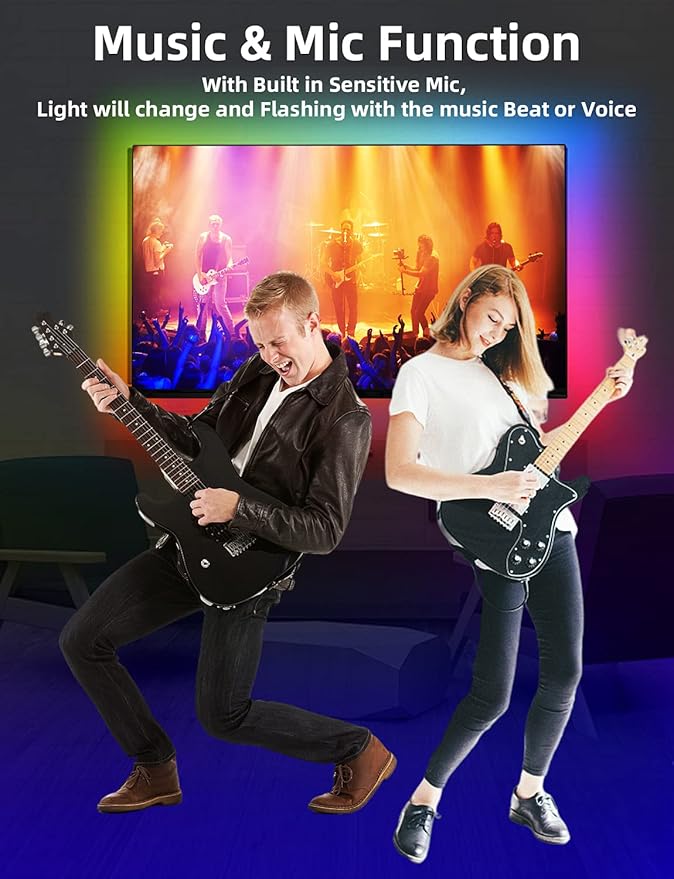 Daymeet LED Lights for TV, 9.8FT TV Led Backlight Behind Lights for 32-60inch USB Led Light Strip Glow RGBICW Color Changing Sync with Music Bluetooth APP Control Led Lighting for Bedroom