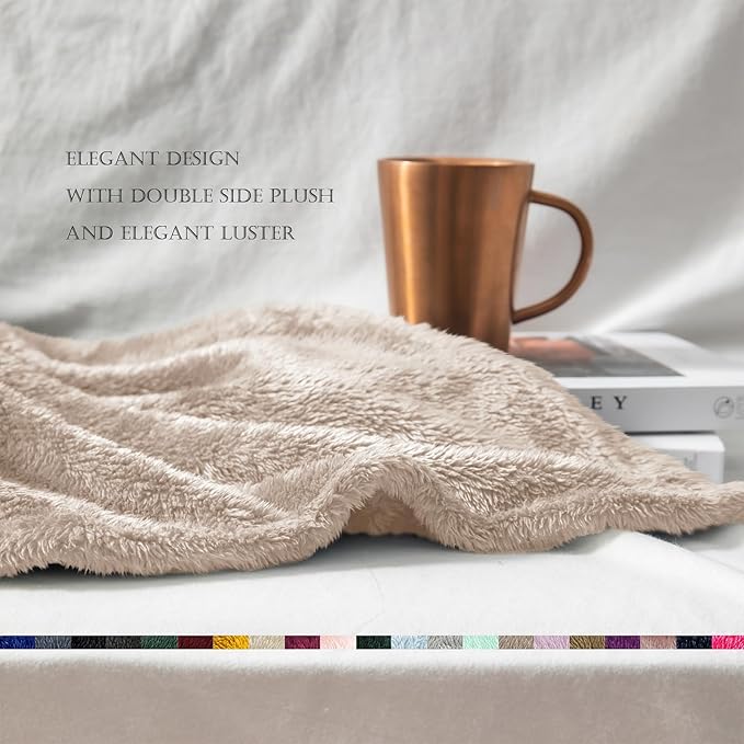Exclusivo Mezcla Plush Fuzzy Fleece Bed Blanket Twin Size, Super Soft, Fluffy and Warm Blankets, Suitable for All Seasons (Camel, 90x66 Inches)