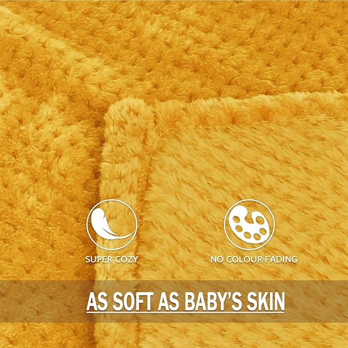 Exclusivo Mezcla Fleece Bed Blanket Queen Size, Super Soft and Warm Blankets for Couch, Sofa and Bed Waffle Textured, Cozy, Fuzzy and Lightweight (Mustard Yellow, 90x90 Inches)