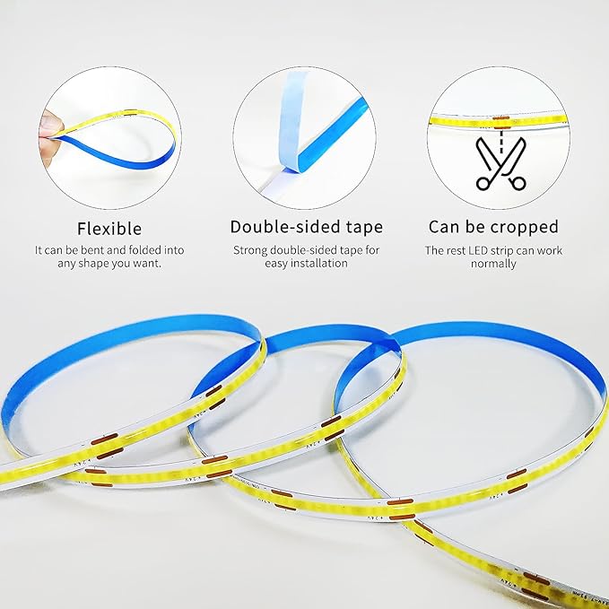 16.4ft COB LED Strip Lights 6000K White Dimmable DC 24V Flexible LED Tape Light for Bedroom, with Remote and app Control LED Light Strip,for DIY Home Decoration