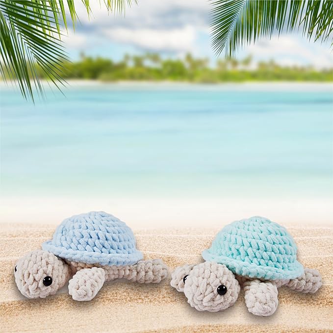 Eelexa Crochet Kit for Beginners, Amigurumi Crocheting Animal Kits, with Step-by-Step Video Tutorials for Kids Adults Beginner - 2 Pack Turtles