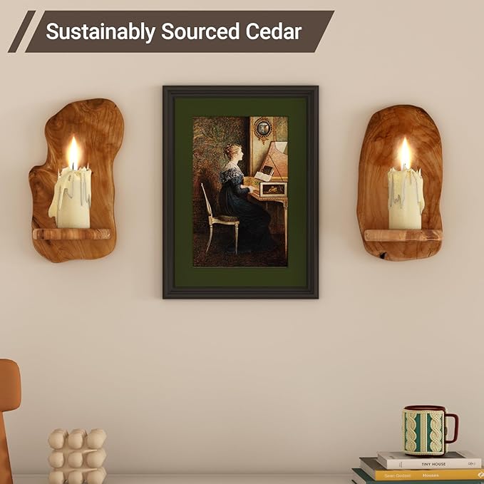 Wall Sconce Candle Holder, Wall Mount Wooden Candle Holders, Rustic Wall Decor for Bathroom Bedroom Living Room, Set of 2