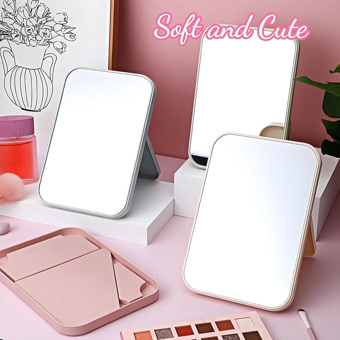 SHENLIU 12 Pack 8" Desktop Makeup Mirror, Portable Folding Vanity Mirror with Stand, 90° Adjustable High-Definition Glass 4 Colors for Travel Bathroom Women Beauty