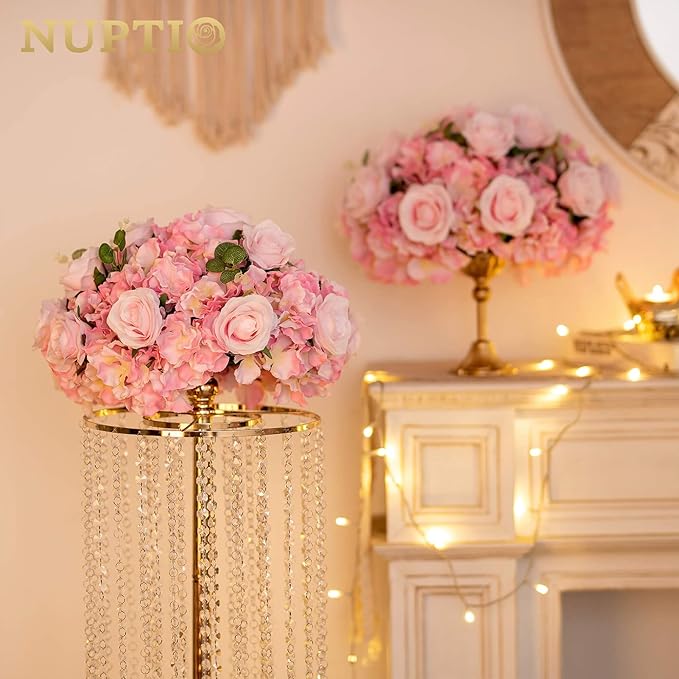 NUPTIO Flower Balls for Wedding Centerpieces - 10 Pcs 15.7 inch Diameter Fake Flower Ball Arrangement Bouquet Party Centerpieces for Tables - Pink Rose Bouquet Centerpiece Flowers for Wedding Table