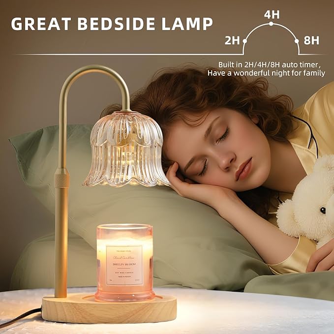 Candle Warmer Lamp with Timer: Adjustable Dimmable Height Adjustable - Flower Amber Shape Wax Lamp Jar Candles Modern Home Decor Table Lights - Bedroom Decor