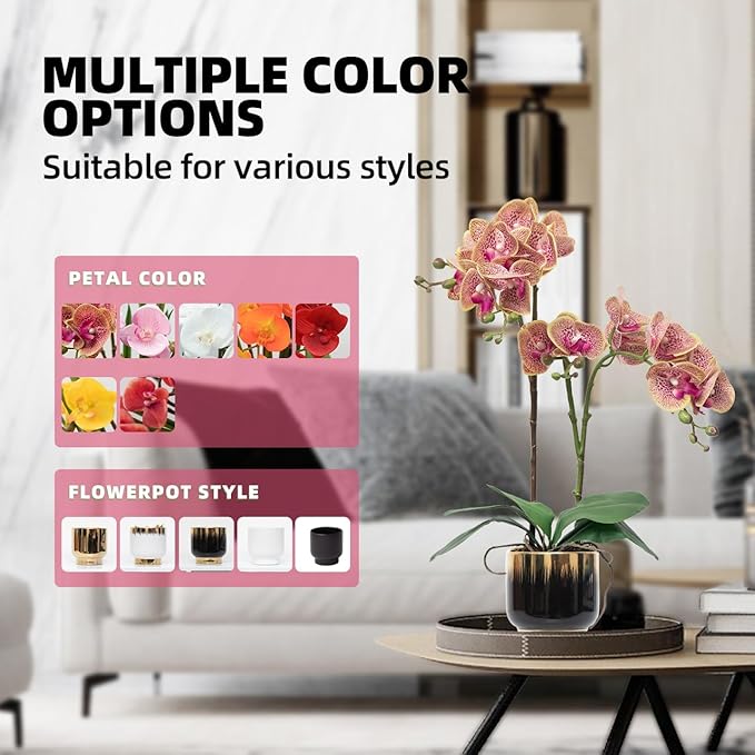 CXGS Orchids Artificial Flowers Real Touch Fake Flowers in Ceramic Pot 20" Purple Dapple Faux Orchid Plant Lifelike Silk Phalaenopsis for Centerpiece Hotel Home Indoor Decor