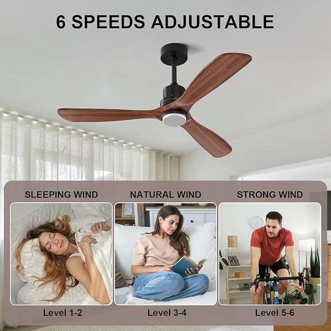 Obabala 52 Inch Ceiling Fans with Lights and Remote Control-Outdoor Ceiling Fan with Light 3 Walnut Wood Blade for Bedroom Living Room Indoor Farmhouse Patio, Reversible Noiseless DC Motor