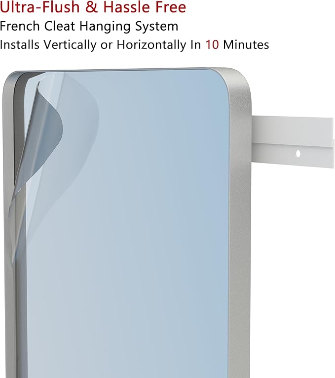 VocalStar 18 x 26 Inch Silver Bathroom Mirror for Wall, Metal Framed Rounded Rectangle Vanity Mirror Modern Farmhouse, 1/4-inch Shatterproof Glass | Ultra-Flush Hanging