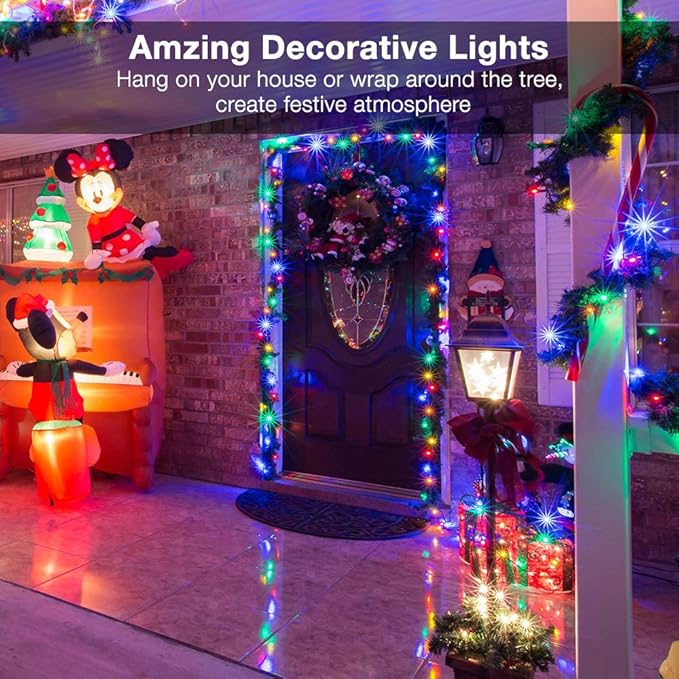 ODEETRONIC Multicolor Christmas Lights, 21.63ft 100 Count Incandescent holiday Lights Connectable, 120V UL Certified Mini Christmas Tree Light for Xmas, Party, House Indoor & Outdoor Decor, Green Wire