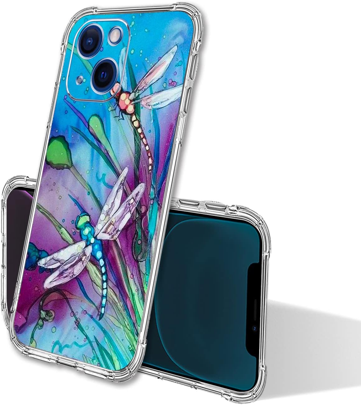 iPhone 14 Case, Cute Dragonfly Drop Protection Shockproof TPU Full Body Protective Scratch-Resistant Cover