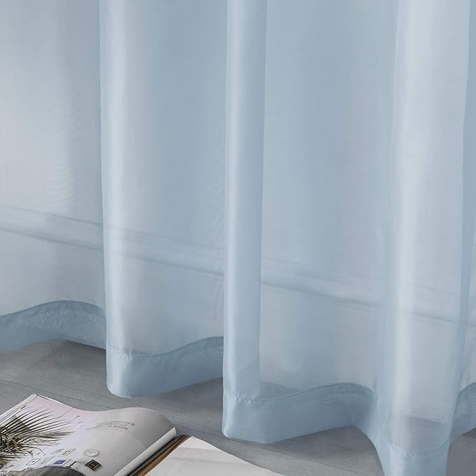 DUALIFE Dusty Blue Sheer Curtains 96 Inch Length for Living Room Decor Set of 2 Panels Grommet Window Look Semi Sheer Transparent Grey Blue Sheer Curtains for Bedroom 52x96 Inches Long Stone Blue