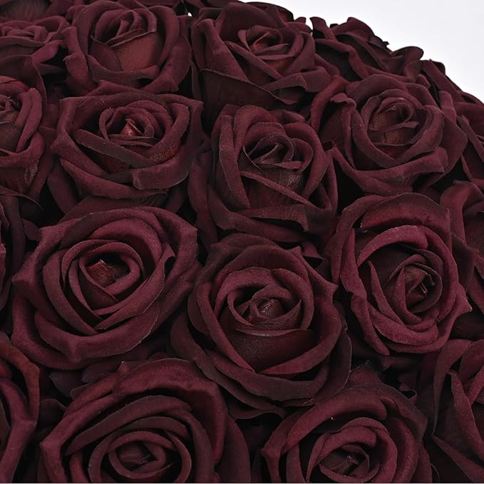 BLEUM CADE 50 Pcs Black Roses Artificial Flowers, Real Touch Velvet Roses Fake Flowers Bulk, Artificial Roses Bouquet with Long Stems for DIY Table Centerpiece Halloween Decorations