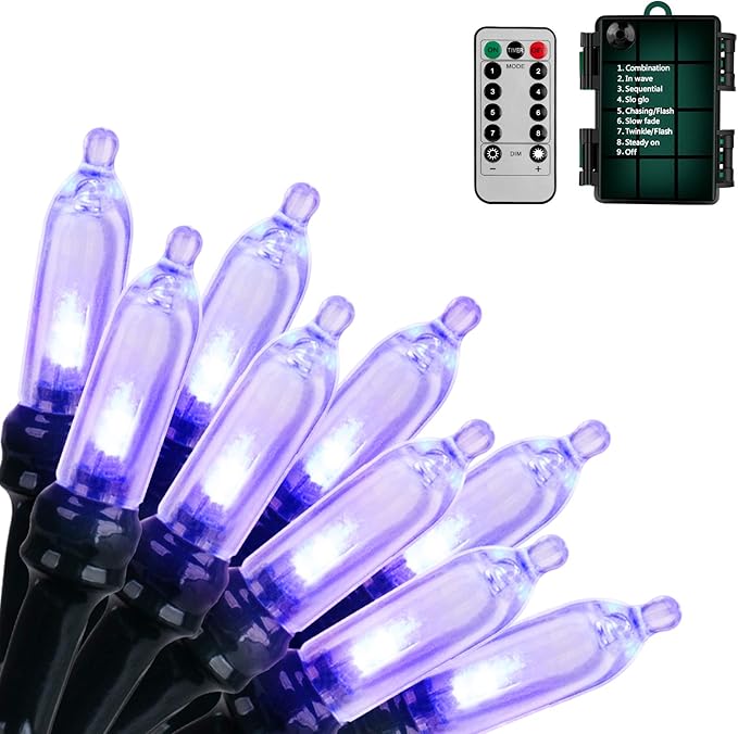 Christmas Lights, Battery Operated String Lights 18ft 50 LED Mini String Lights, Waterproof Lights with Remote Timer 8 Modes, Indoor Outdoor Garden Party Wedding Xmas Tree Decoration, Purple