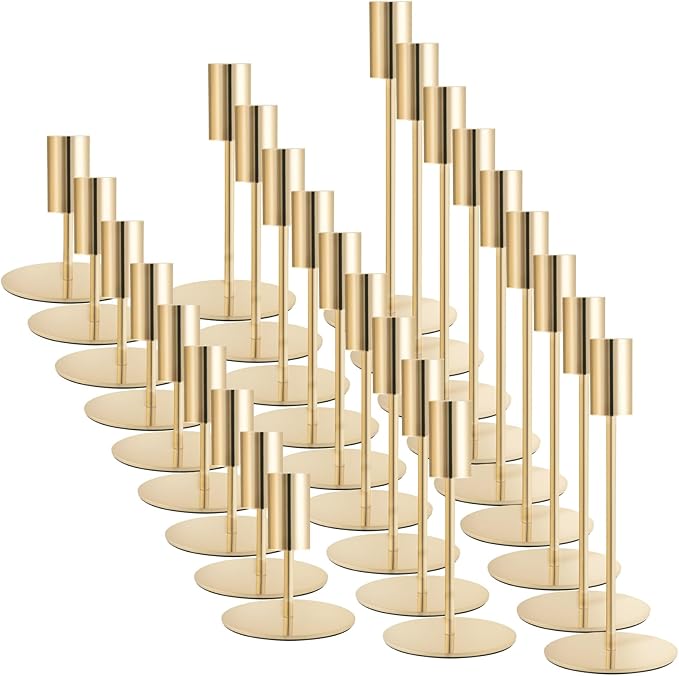 Gold Taper Candlestick Holders,Taper Candle Holders Set of 27,Metal Taper Candle Sticks Stand Holders,Modern Decorative Candle Holders for Wedding Certerpieces,Festive, Mantel,Home,Party