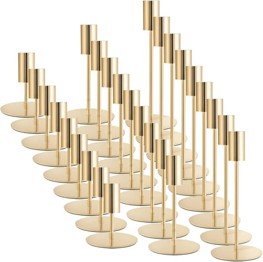 Gold Taper Candlestick Holders,Taper Candle Holders Set of 27,Metal Taper Candle Sticks Stand Holders,Modern Decorative Candle Holders for Wedding Certerpieces,Festive, Mantel,Home,Party