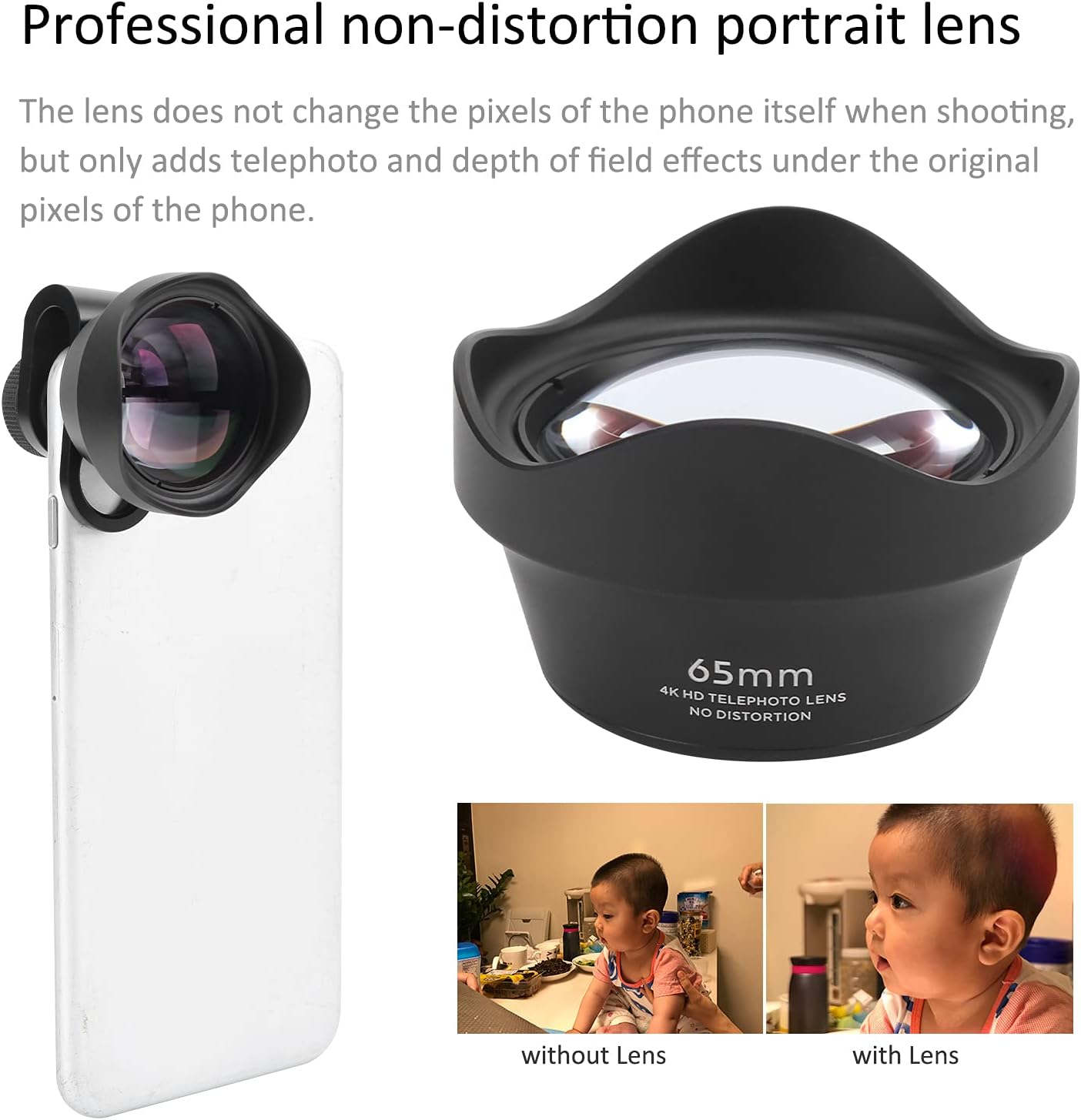 Phone Camera Lens, 65mm Telephoto Portrait Lens Kit for Phones/iOS Pad Smartphones, Professional Attachment