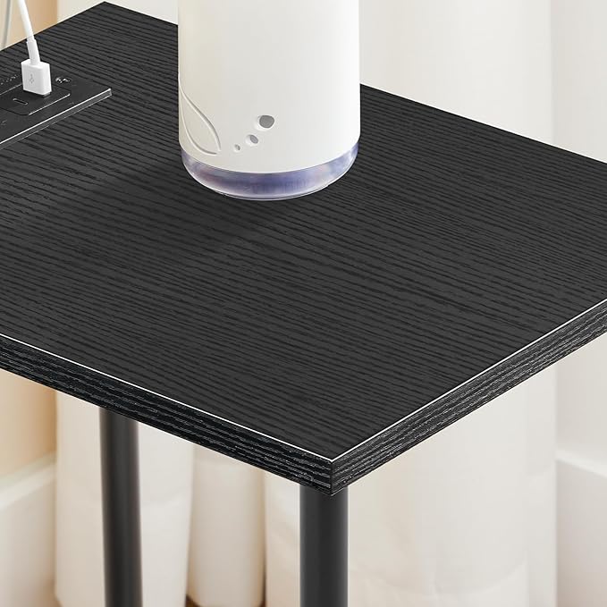 HOOBRO Side Table with Charging Station, End Table with USB Port and Outlets, Nightstand with 2-Layer Storage Shelves for Small Spaces, Living Room, Bedroom, Black BK09UBZ01