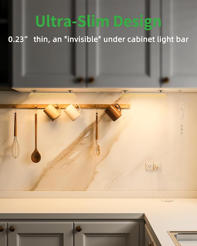 Plug-in Under Cabinet Lighting, Dimmable Under Counter Lights for Kitchen, 2pcs 12 Inch, Warn White 3000K Linkable USB Led Closet Light, Wired Indoor Night Lights Bar for Desk,Sink,Workbench
