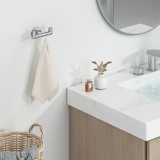 Angle Simple Towel Hook for Bathroom, SUS 304 Stainless Steel, Double Hand Towel Coat Holder for Wall, Brushed Nickel