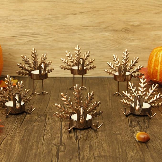 SAND MINE Metal Turkey Tea Light Candle Holders, Thanksgiving Candle Holder, Turkey Candle Holder, Metal Candle Holder, Thanksgiving Home Table Decoration (6)