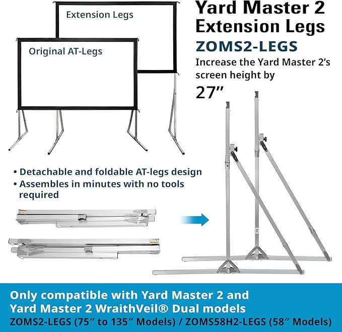 Elite Screens Extension Legs for Yard Master 2 Projection Screens (90″ to 135″ Models) and WraithVeil Dual Models, Accessory Part: ZOMS2-LEGS