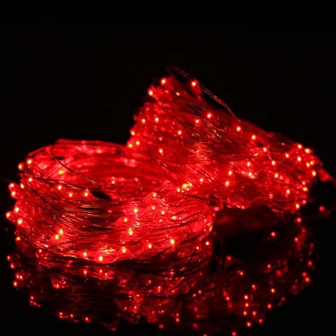 Mikasol Fairy Lights Battery Operated, 4 Packs Mini 3*AAA Battery Powered Copper Wire Led Starry String Lights Firefly Lights for Bedroom, Christmas, Parties, Decoration (5m/16ft Red)