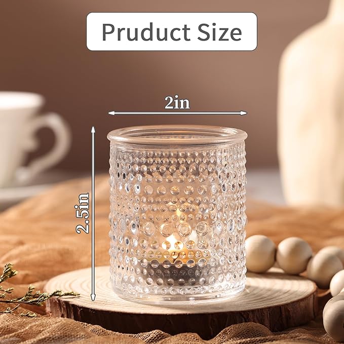 15Pcs Glass Votive Candle Holders, Clear Tea Light Candle Holders Vintage Tealight Candle Holder Bulk for Autumn, Thanksgiving Table Centerpieces, Christmas Decor (Clear)