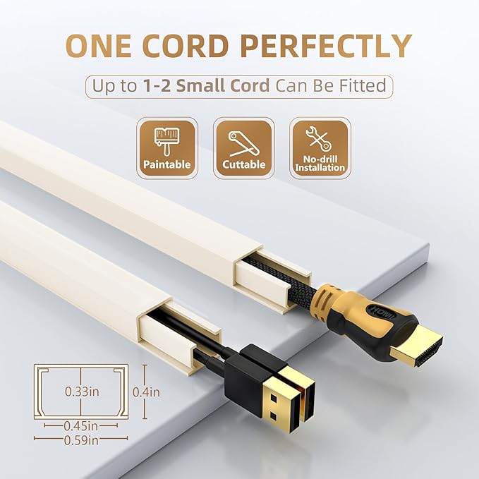 Delamu Beige Cord Hider, 85in Cord Covers for Wires on Wall, One-Cord Cable Hider, Wire Hiders Wire Covers for TV Cords on Wall, Easy Mount Cable Cover Management Kit, 6X L14.2 W0.59 H0.4in, Beige