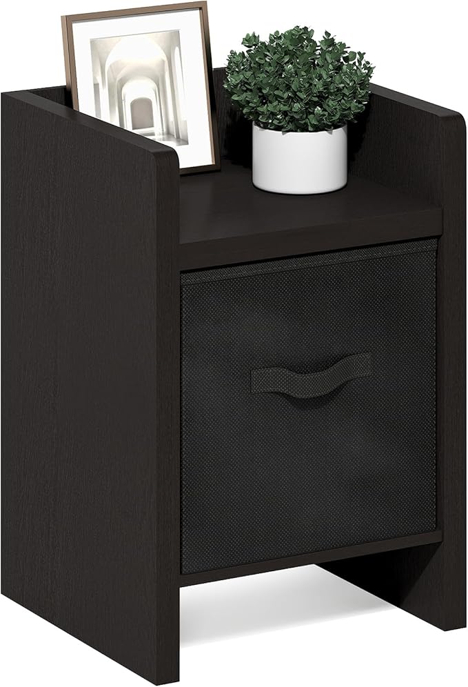 Furinno Viola Side Table, Thick Frame End Table with Storage Bin, Night Stand, Bedside Table, for Living Room, Bedroom, Dark Oak