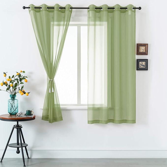 DUALIFE Sage Curtains 72 Inch Length for Bedroom Set of 2 Panels Grommet Sheer Transparent Mint Green Sheer Curtains for Girls Room Birthday Party Backdrop Wedding Decorations 52X72 Inches Long