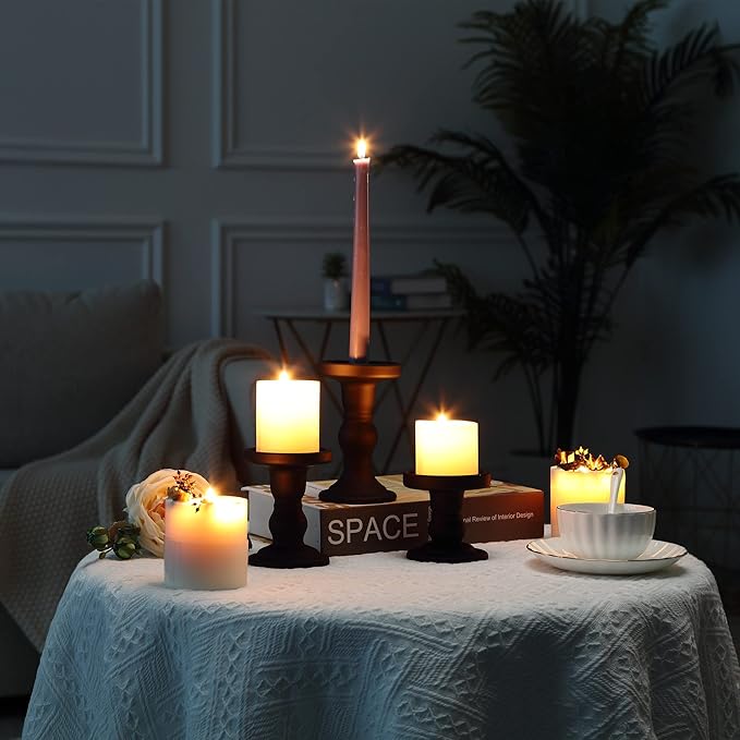 GMWD 3 Pcs Black Glass Candle Holder Set Clear, Candlesticks Holders Pillar Taper Candles Tealight Stand for Wedding Centerpieces Home Decorations Dining Table