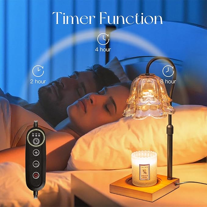 Candle Warmer Lamp with Timer: Flower Black Candle Lamps Height Adjustable Vintage Home Bedroom Decor Mom Birthday Gift for Women