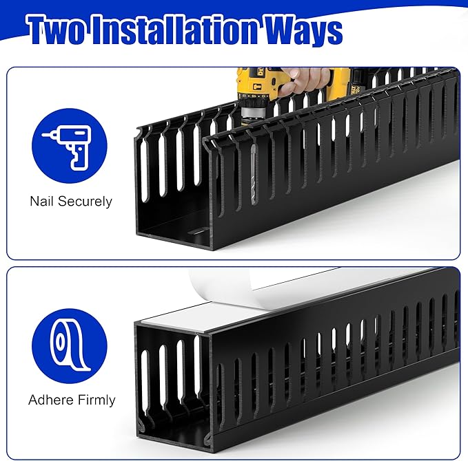 ZhiYo 66in(4X L16.5in) Professional Server Rack Cable Management Raceway, H2in x W2in Cable Raceway Kit, Electrically Safe PVC Open Slot Wire Raceway for Under Desk/Computer/Network Cords, Black