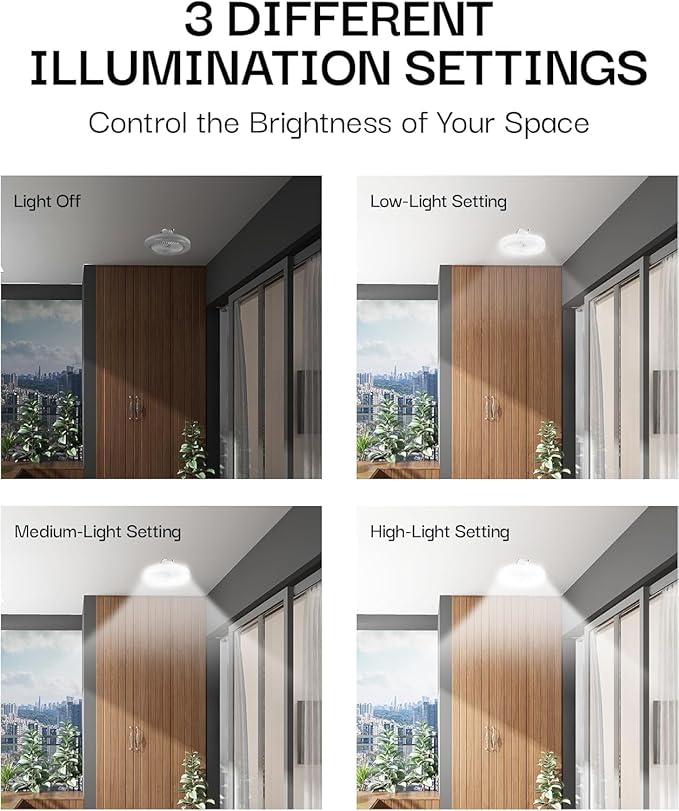 Bell+Howell SocketAir Wireless Ceiling Fan Light with Remote Control, Extender,110-120 Volt, 2100 Lumens, 3 Fan Speeds, 3 Light Settings, 6500K for Living, Dining, Working Space ASON TV