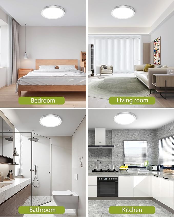 hepside 4PACK Flush Mount LED Ceiling Light Fixture Brushed Nickel, 12Inch 28W, Dimmable 3000K-4500K-6000K 3 Color Selectable Ceiling Lamp 3200LM Low Profile Ceiling Light for Kitchen Bedroom Hallway
