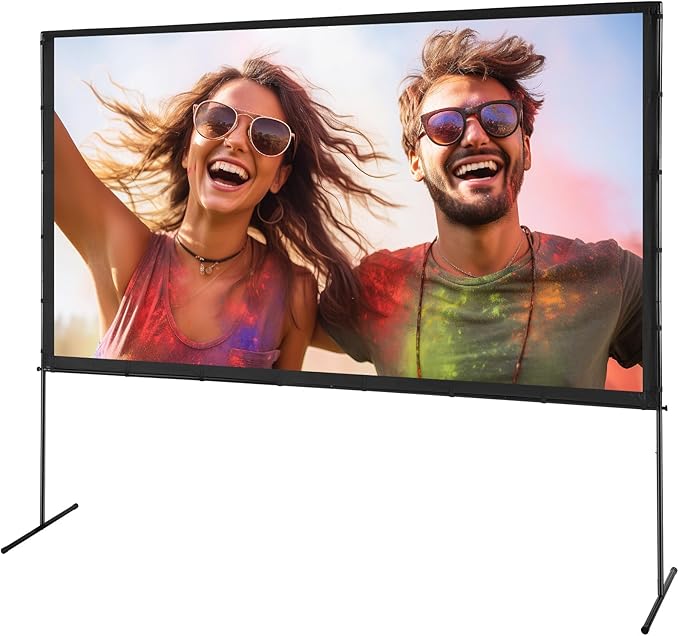 VEVOR Projector Screen with Stand, 120 inch 16:9 4K 1080 HD Outdoor Movie Screen with Stand, Wrinkle-Free Projection Screen with Bar Feet and Carry Bag, for Home Theater Cinema Backyard Movie Night