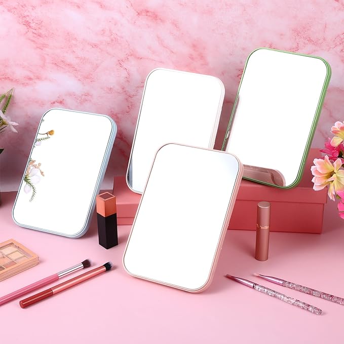 12 Pack Spa Mirrors for Party, Mirror Bulk, Small Table Mirror with Stand, 7.87 Inch Adjustable Vanity Desktop Folding Mirrors, 4 Colors for Makeup Travel