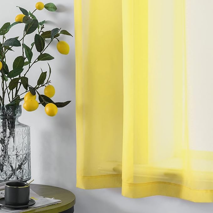 DUALIFE Yellow Curtains 72 Inches Length for Bedroom Set of 2 Panels Grommet Window Semi Voile Light Filtering Sheer Curtains for Living Room 52x72 Inch Long
